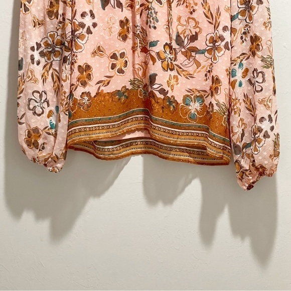 JOIE Women’s Peach Floral Clip Dot V-Neck Peasant Top Chiffon Lined Size XS - Picture 4 of 7